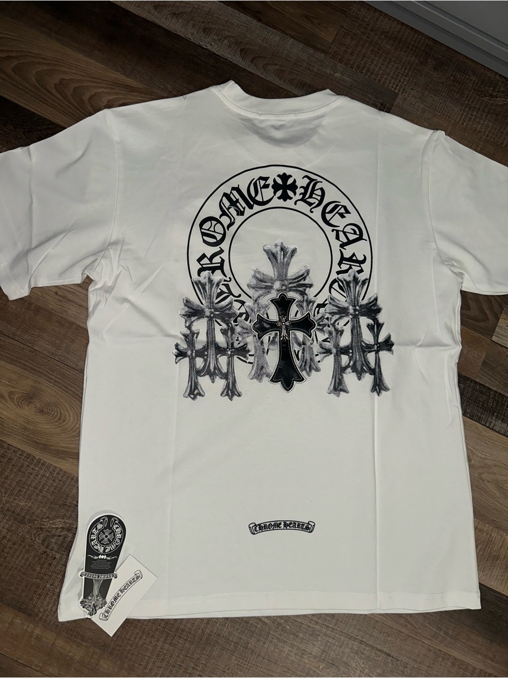 Chrome Hearts White Short-Sleeve Tee with Black Cross Graphic